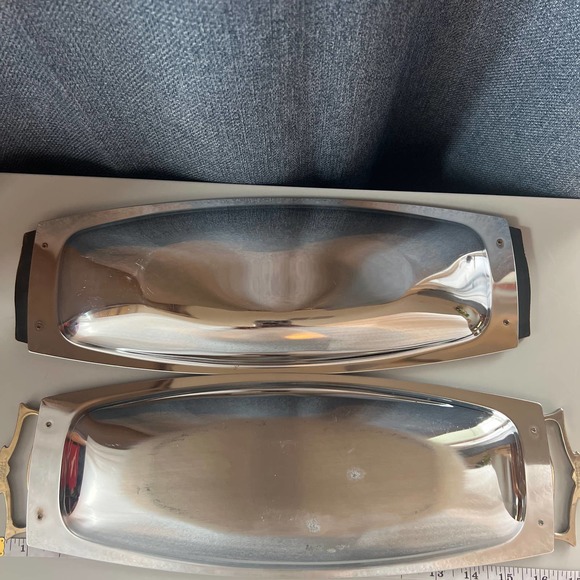2 Vintage Kromex Serving Tray w/ Wood Handles | Vintage Chrome Serving Tray - Picture 5 of 7